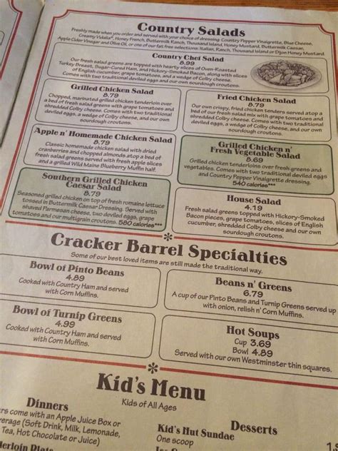 What We Offer. . Cracker barrel old country store gallup menu